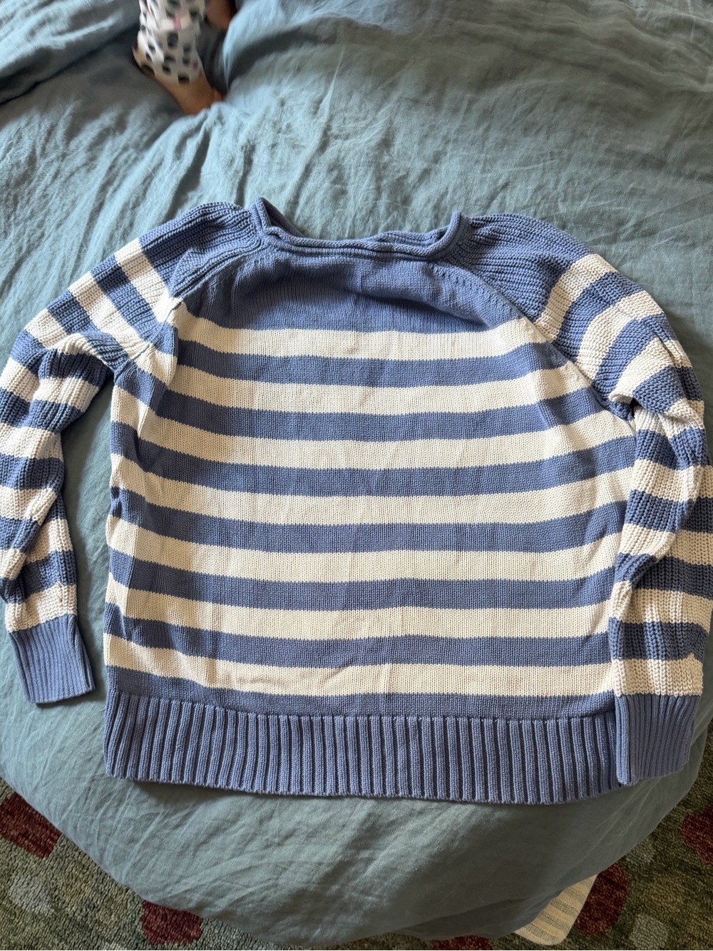 aerie Blue and Cream Striped Crewneck Sweater
